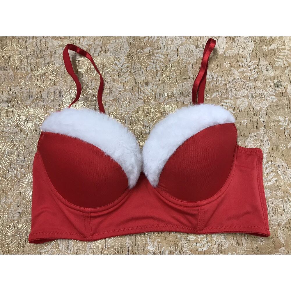 Women's Lingerie Sexy Christmas Corset Santa Claus Costume Push Up Bra Sz 34B